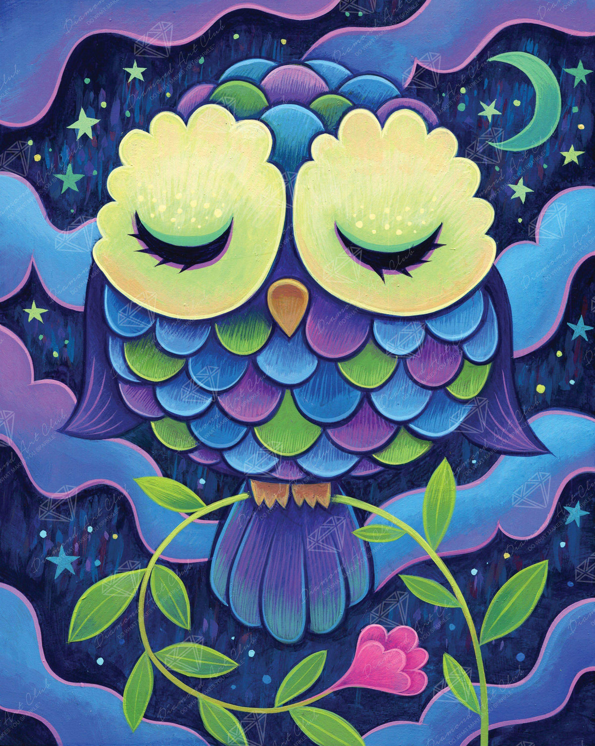 Diamond Painting Midnight Owl 20" x 25″ (51cm x 64cm) / Round with 35 Colors including 2 ABs / 41,083