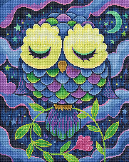 Diamond Painting Midnight Owl 20" x 25″ (51cm x 64cm) / Round with 35 Colors including 2 ABs / 41,083