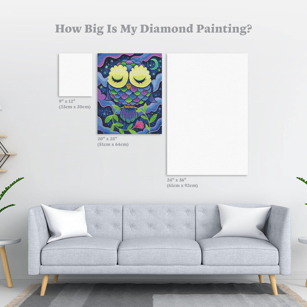 Diamond Painting Midnight Owl 20" x 25″ (51cm x 64cm) / Round with 35 Colors including 2 ABs / 41,083