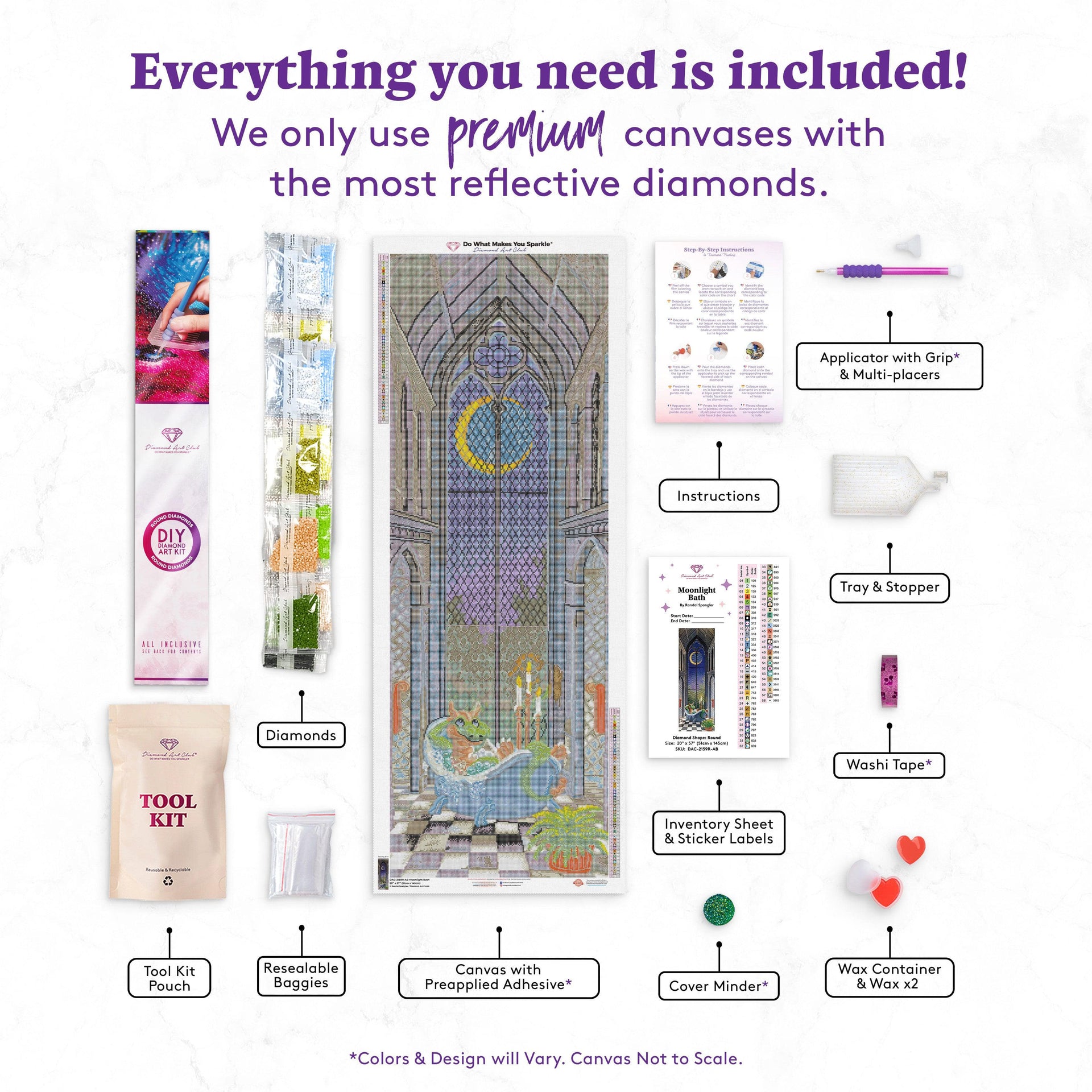 Diamond Painting Moonlight Bath 20" x 57" (51cm x 145cm) / Round with 58 Colors including 5 ABs / 93,396