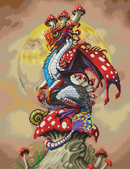 Diamond Painting Mushroom Dragon 20" x 26" (50.7cm x 65.8cm) / Round with 56 Colors including 5 ABs / 42,535