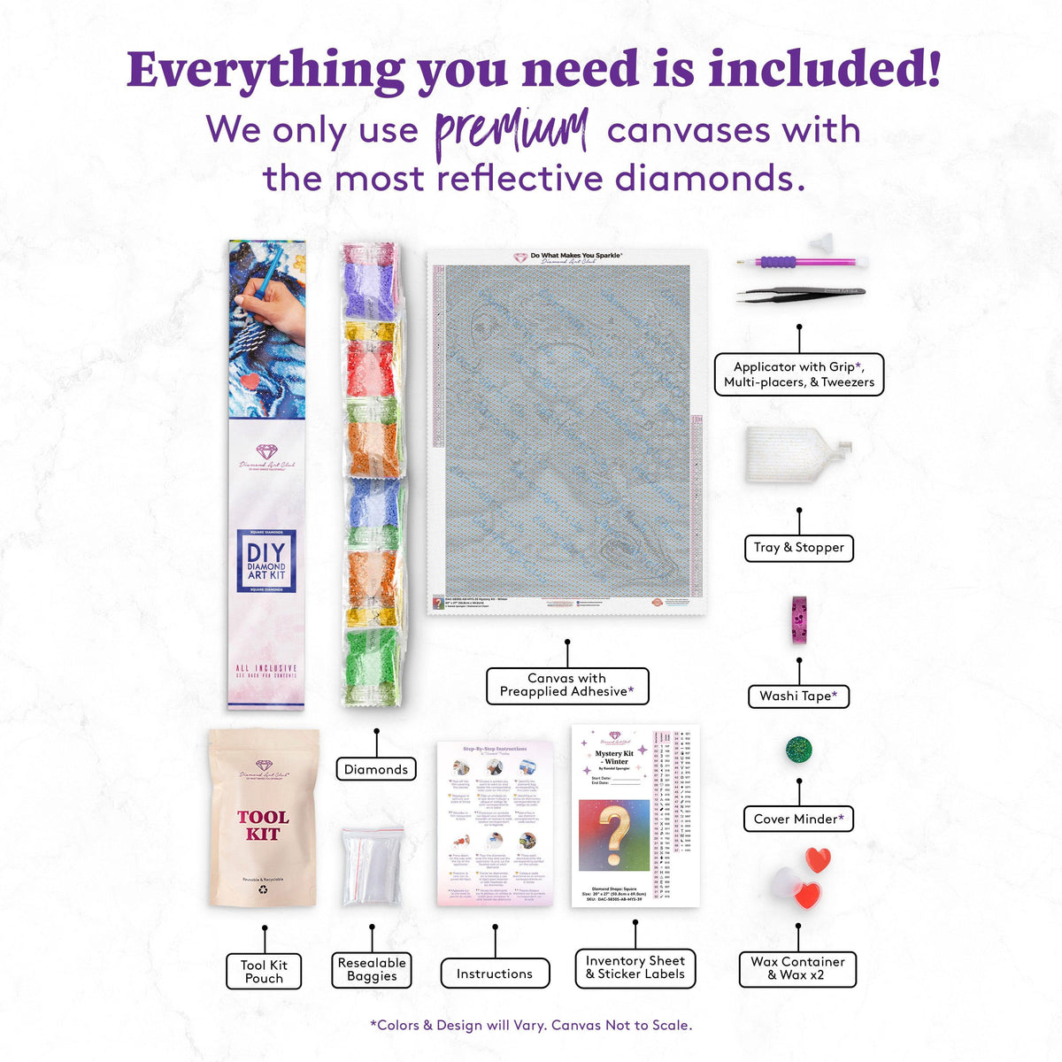 Diamond Painting Mystery Kit #39 - Winter 20" x 27" (50.8cm x 69cm) / Square with 57 Colors including 3 ABs and 1 Fairy Dust Diamonds / 56,508