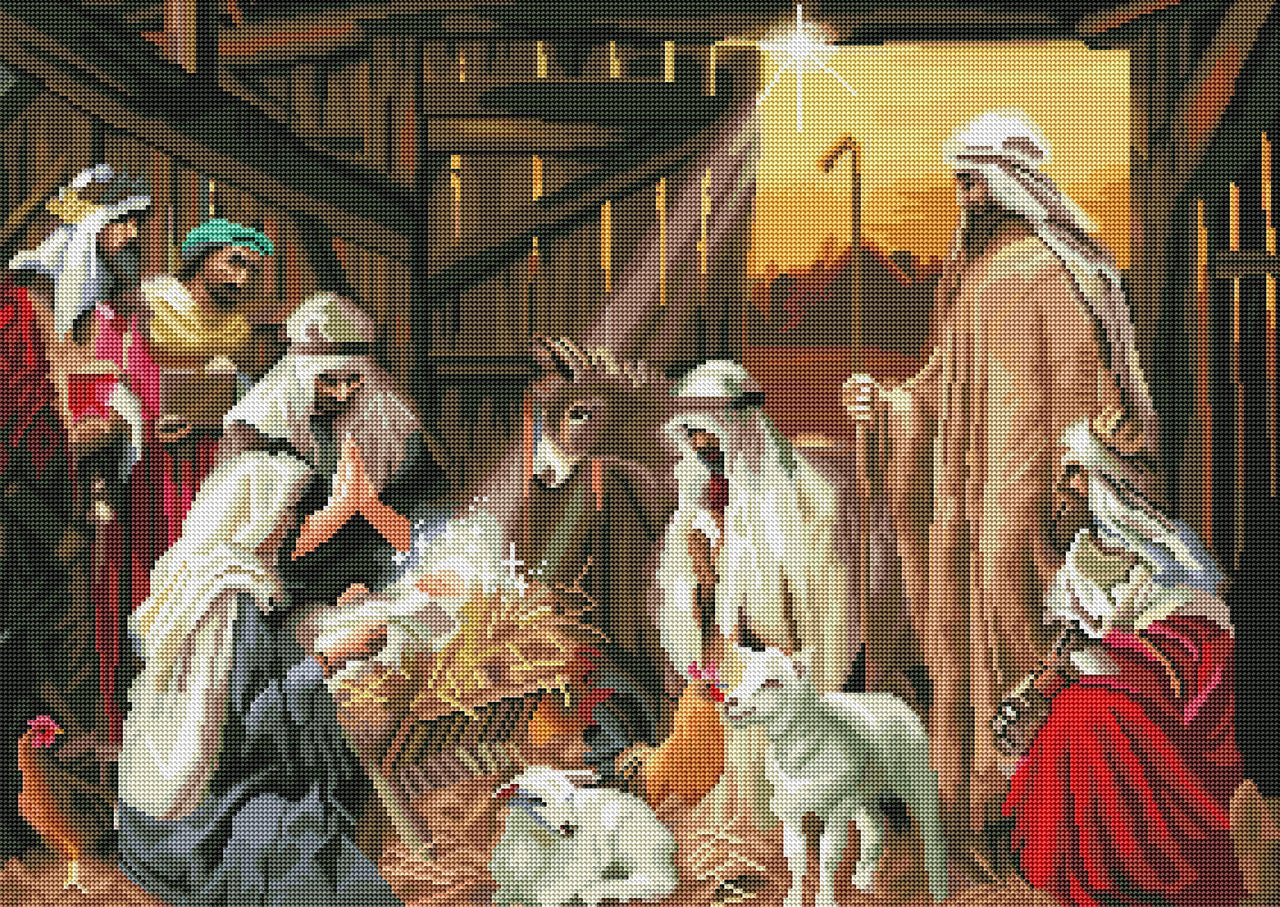 Diamond Painting Nativity 31" x 22″ (79cm x 56cm) / Round With 60 Colors Including 1 AB