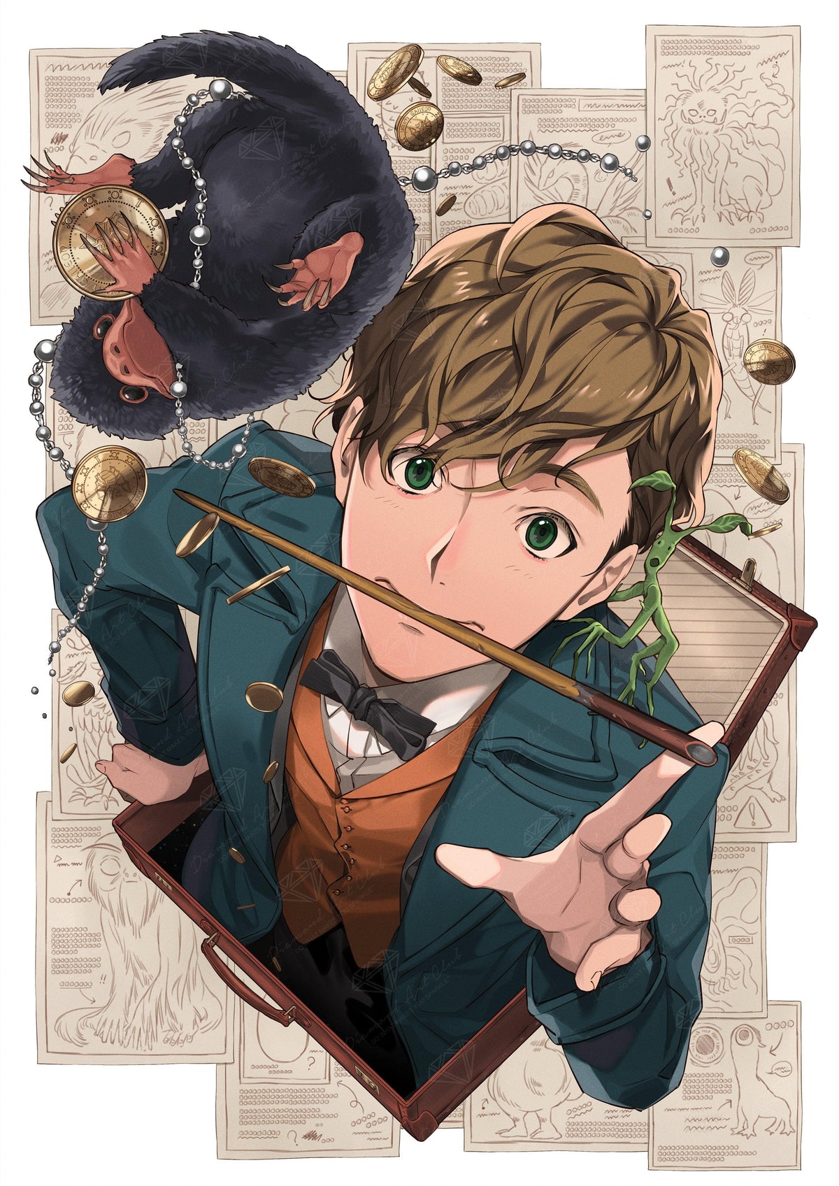 Diamond Painting Newt and Niffler 25.6" x 36.2" (65cm x 92cm) / Square With 52 Colors Including 5 ABs / 96,309