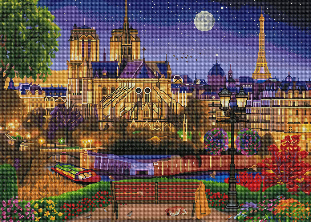 Diamond Painting Notre Dame Night 38.6" x 27.6″ (98cm x 70cm) / Square with 65 Colors including 4 ABs / 107,472