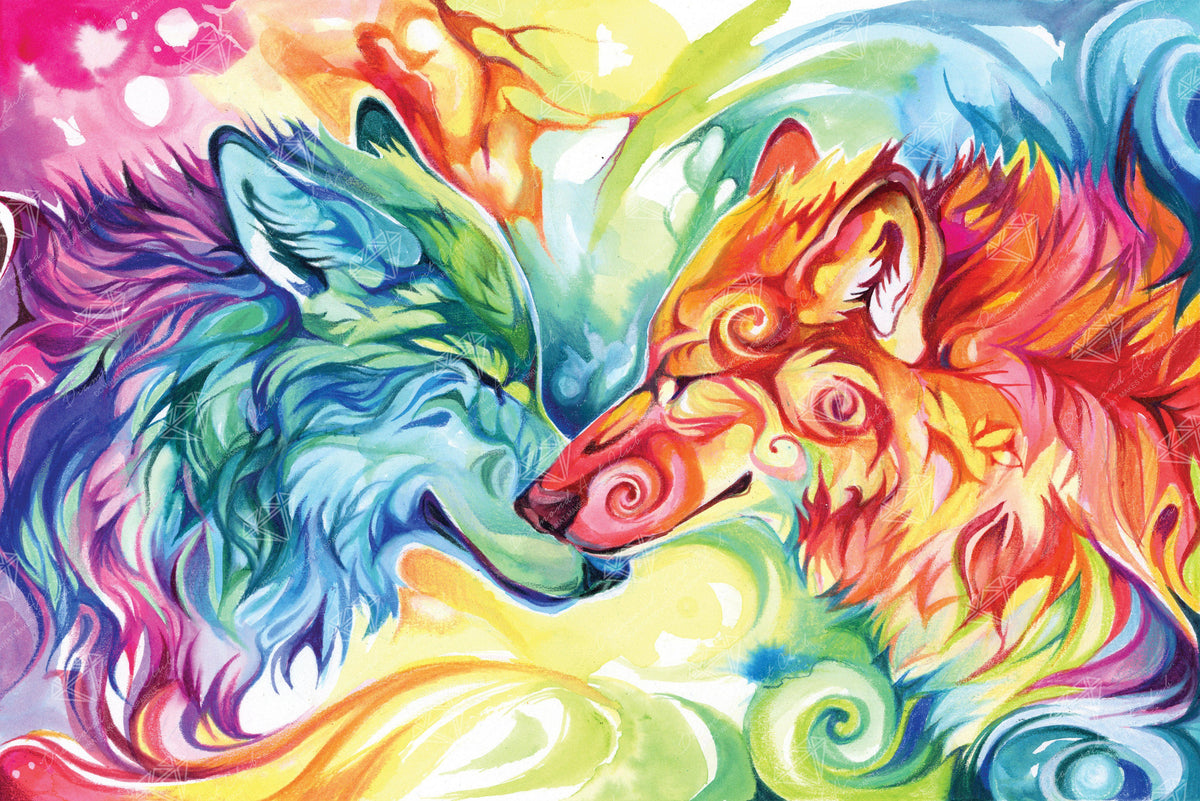 Diamond Painting Nuzzling Wolves 30" x 20" (76cm x 51cm) / Square with 54 Colors including 4 ABs / 60,501