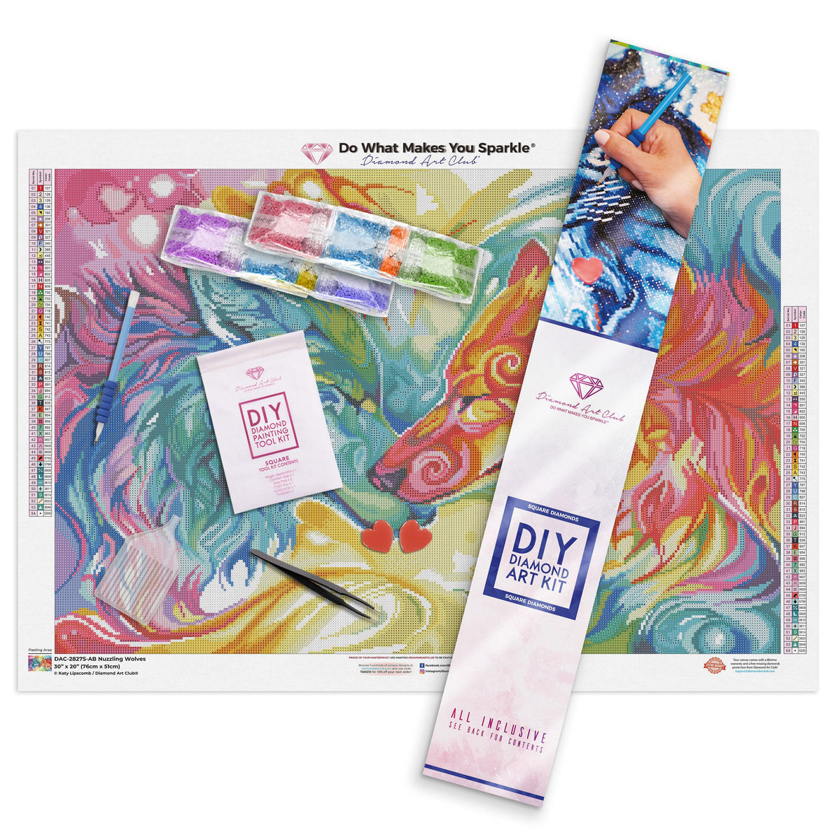 Diamond Painting Nuzzling Wolves 30" x 20" (76cm x 51cm) / Square with 54 Colors including 4 ABs / 60,501