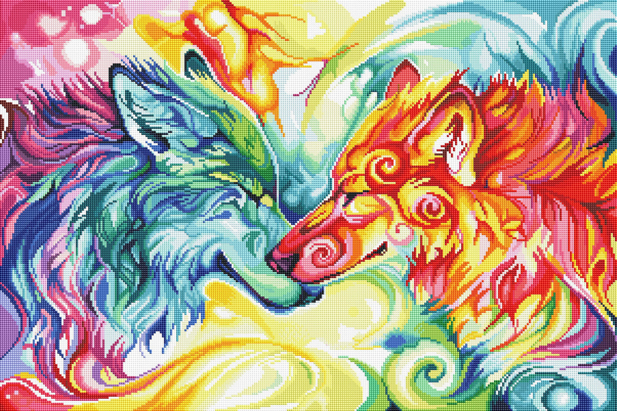 Diamond Painting Nuzzling Wolves 30" x 20" (76cm x 51cm) / Square with 54 Colors including 4 ABs / 60,501
