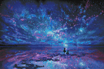 Diamond Painting Ocean, Stars, Sky, and You Round With Aurora Borealis Accents / 14.6" x 22.4" (38cm x 58cm) / 27,068