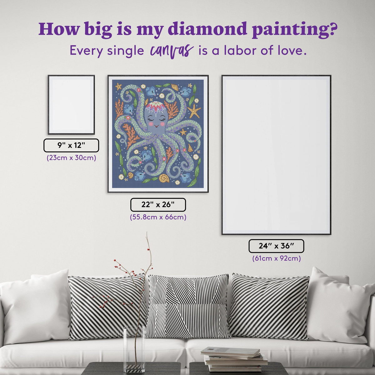 Diamond Painting Octopus 22" x 26" (55.8cm x 66cm) / Square with 21 Colors including 2 ABs / 59,360