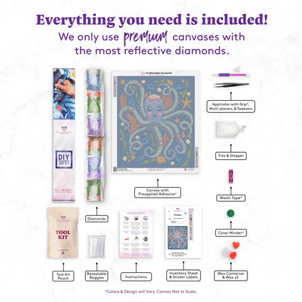 Diamond Painting Octopus 22" x 26" (55.8cm x 66cm) / Square with 21 Colors including 2 ABs / 59,360