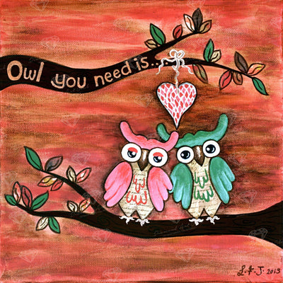 Diamond Painting Owl You Need Is Love Round With 34 Colors Including 2 ABs / 20.5" x 20.5" (52cm x 52cm) / 33,856