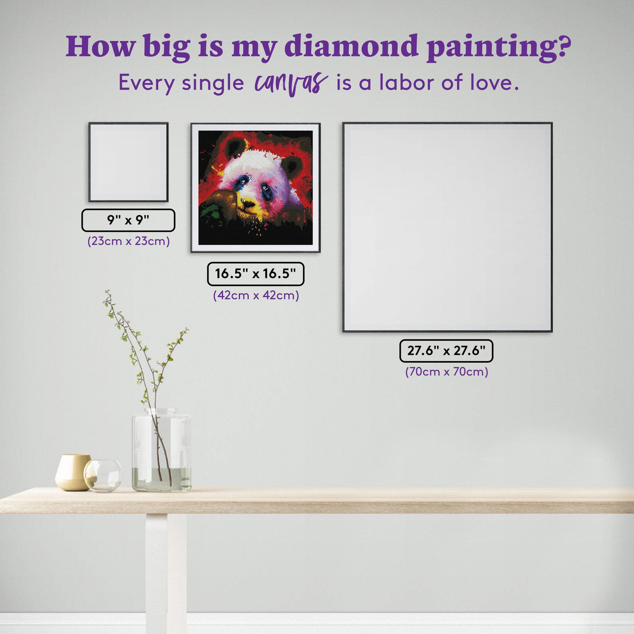 Diamond Painting Panda 16.5″ x 16.5″ (42cm x 42cm) / Square with 31 Colors / 27,225