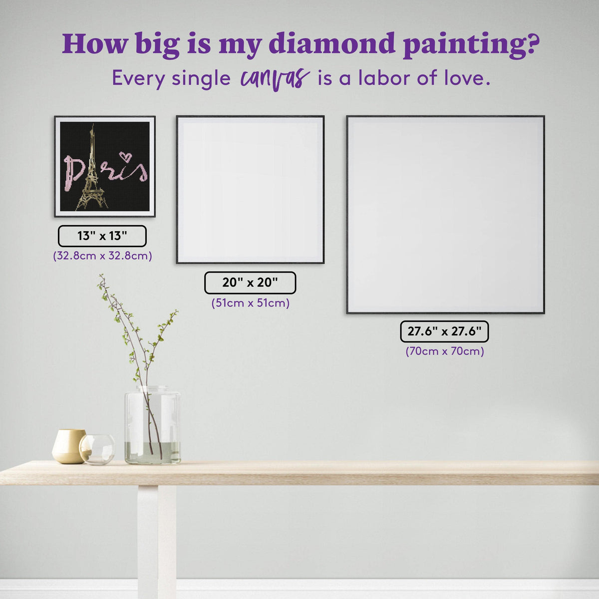 Diamond Painting Paris Love 13" x 13" (32.8cm x 32.8cm) / Round with 11 Colors including 7 Iridescent Diamonds / 13,689