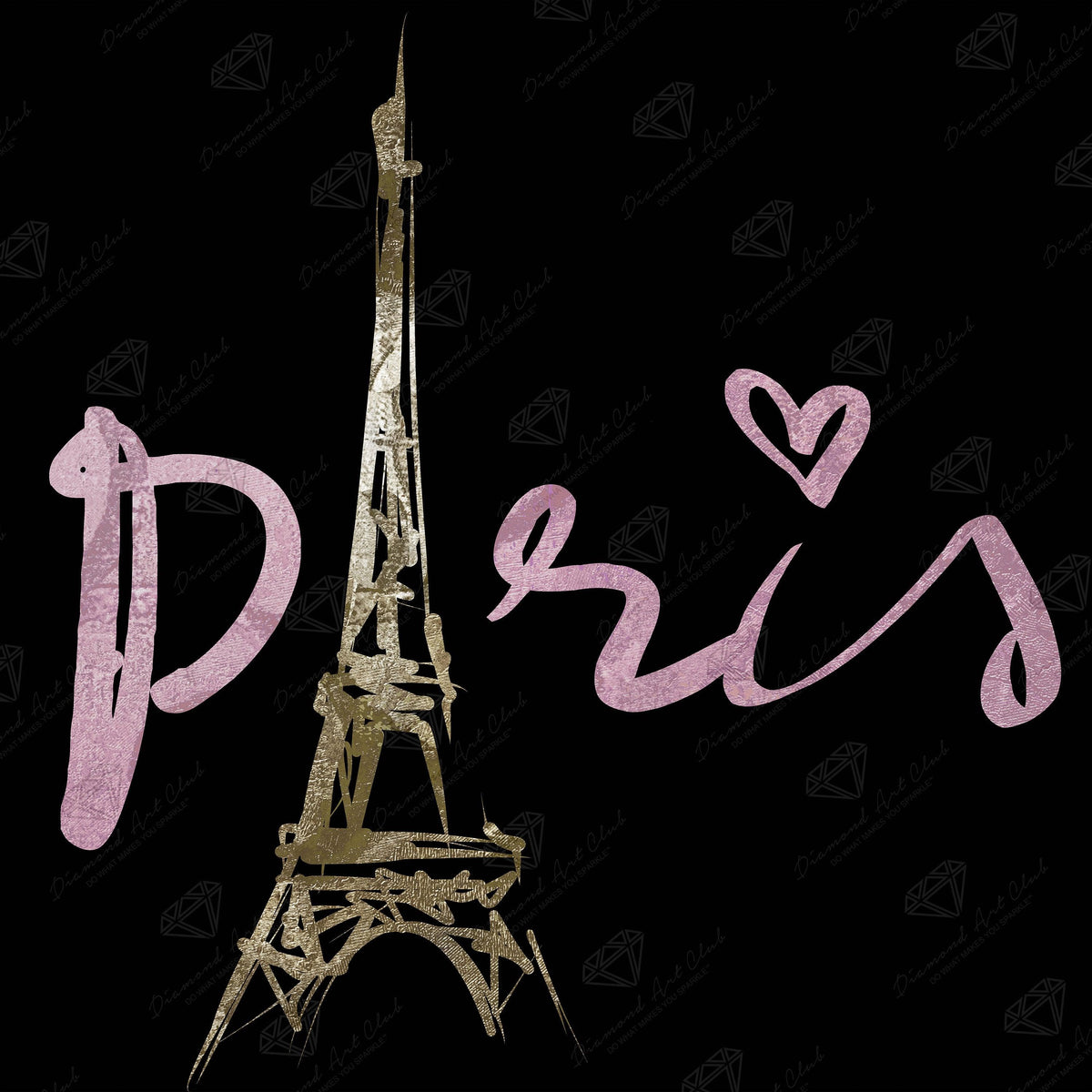 Diamond Painting Paris Love 13" x 13" (32.8cm x 32.8cm) / Round with 11 Colors including 7 Iridescent Diamonds / 13,689