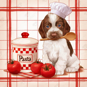 Diamond Painting Pasta Puppy 17" x 17" (43cm x 43cm) / Square with 40 Colors including 4 ABs / 28,900