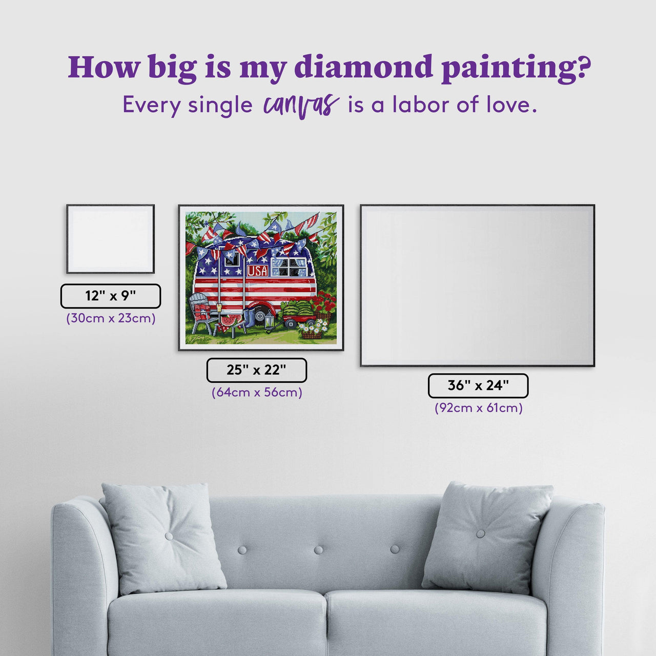 Diamond Painting Patriotic Camper 25" x 22" (64cm x 56cm) / Square with 43 Colors including 4 ABs / 57,344