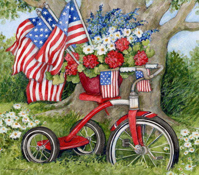 Diamond Painting Patriotic Tricycle 25" x 22″ (64cm x 56cm) / Round with 38 Colors including 2 ABs