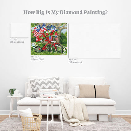 Diamond Painting Patriotic Tricycle 25" x 22″ (64cm x 56cm) / Round with 38 Colors including 2 ABs / 44,975