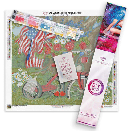 Diamond Painting Patriotic Tricycle 25" x 22″ (64cm x 56cm) / Round with 38 Colors including 2 ABs / 44,975