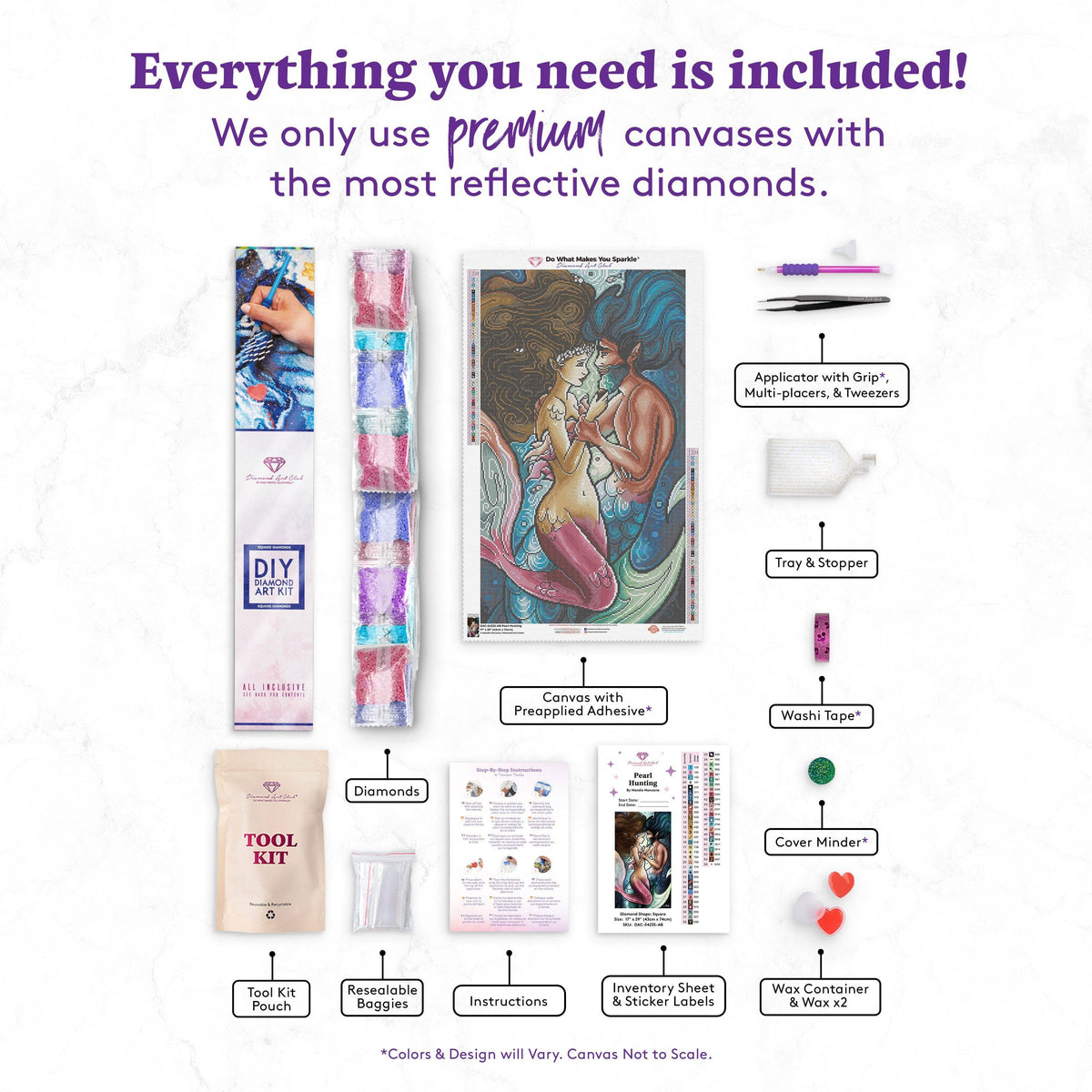 Diamond Painting Pearl Hunting 17" x 29" (43cm x 74cm) / Square with 55 Colors including 4 ABs / 50,912