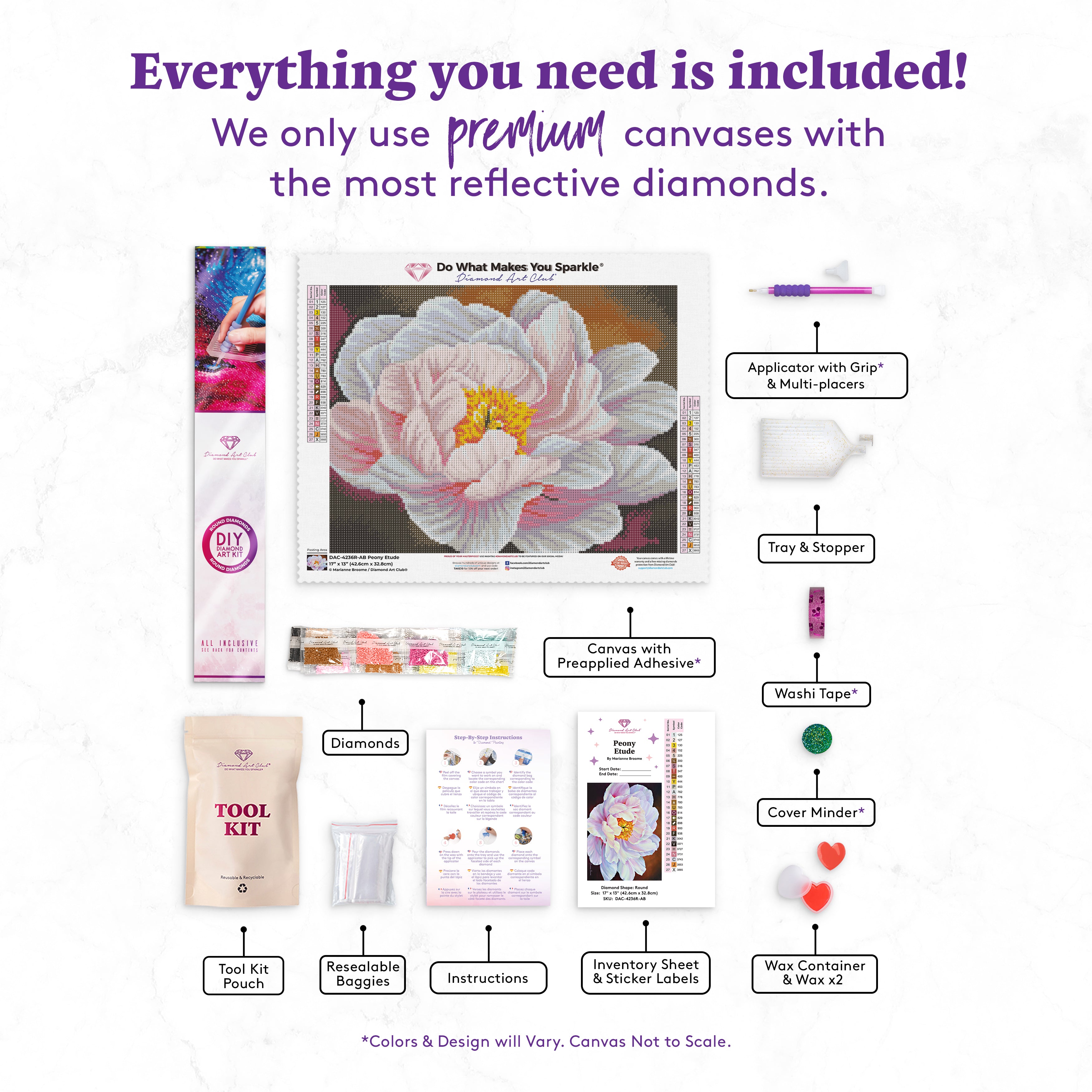  Peony Diamond Art Kits for Adults, Diamond Dots