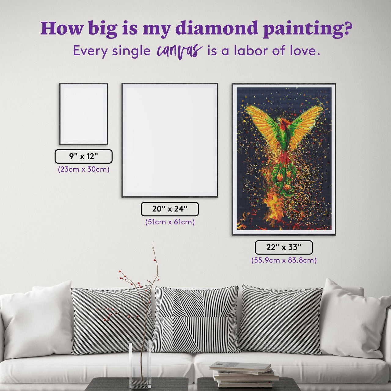 Diamond Painting Phoenix Rising 22" x 33" (55.9cm x 83.8cm) / Round with 42 Colors including 4 ABs / 59,501