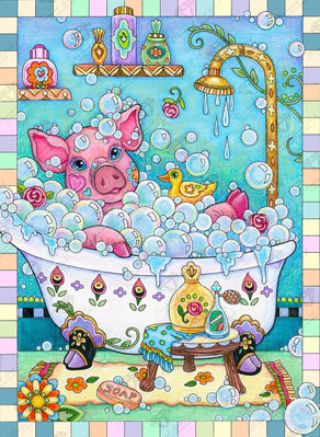 Diamond Painting Piggy In A Tub 22" x 30″ (56cm x 76cm) / Round with 49 Colors including 2 ABs