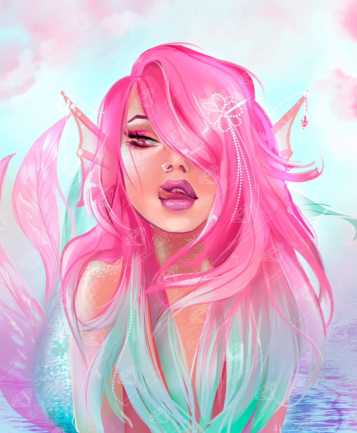 Diamond Painting Pink Mermaid 16.5" x 20.1″ (42cm x 51cm) / Square With 35 Colors Including 3 ABs / 33,000