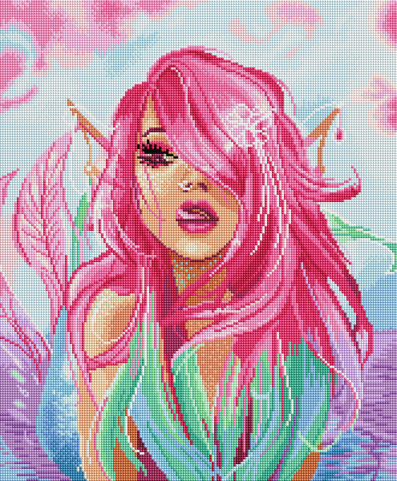Diamond Painting Pink Mermaid 16.5" x 20.1″ (42cm x 51cm) / Square With 35 Colors Including 3 ABs / 33,000