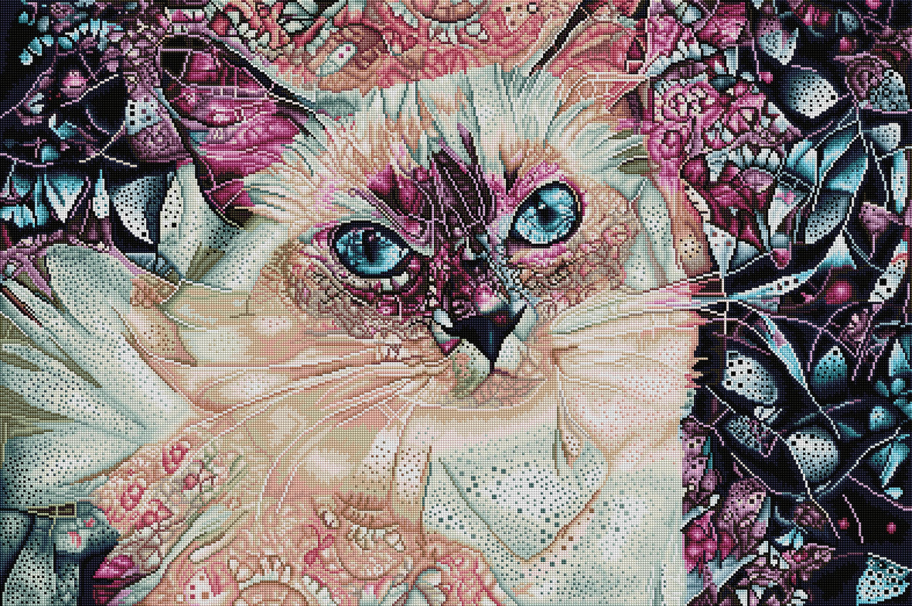 Diamond Painting Pink Ragdoll Cat 38.6" x 25.6" (98cm x 65cm) / Square with 51 Colors including 3 ABs / 102,573