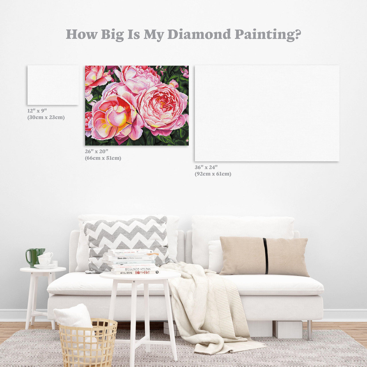 Diamond Painting Pink Roses 26" x 20" (66cm x 51cm) / Round with 42 Colors including 6 ABs / 42,535