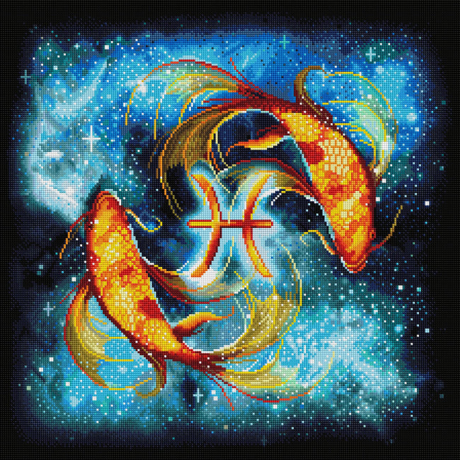 Diamond Painting Pisces 22" x 22" (55.8cm x 55.8cm) / Square with 52 Colors including 3 ABs / 50,176