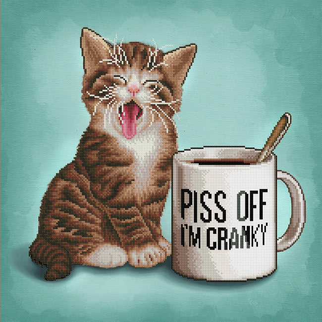 Diamond Painting Piss Off I'm Cranky Kitten 20" x 20″ (51cm x 51cm) / Square with 28 Colors including 4 ABs / 15,774