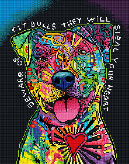Diamond Painting Pit Bulls Will Steal Your Heart 22" x 28" (56cm x 71cm) / Square With 50 Colors Including 6 ABs / 62,101