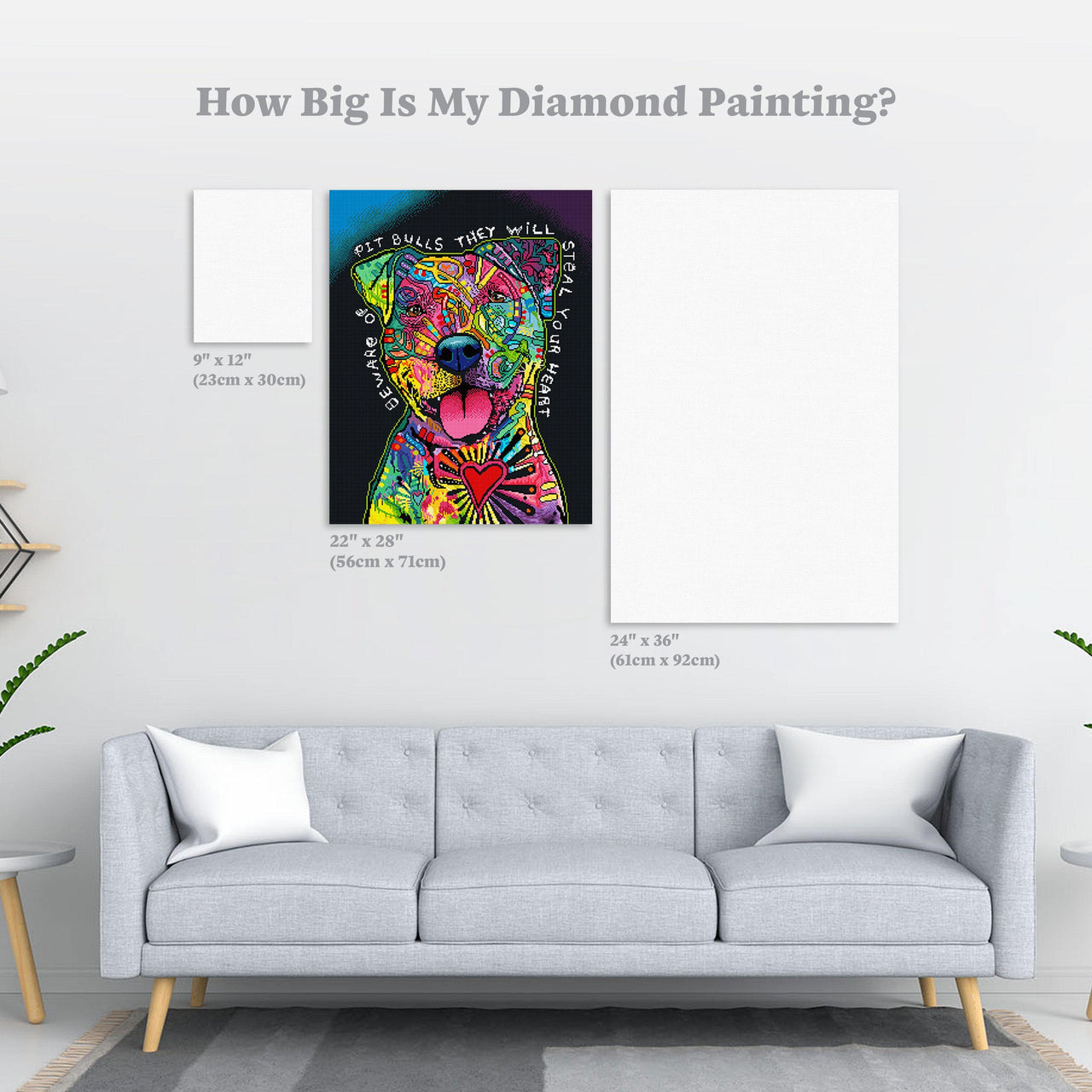 Diamond Painting Pit Bulls Will Steal Your Heart 22" x 28" (56cm x 71cm) / Square With 50 Colors Including 6 ABs / 62,101