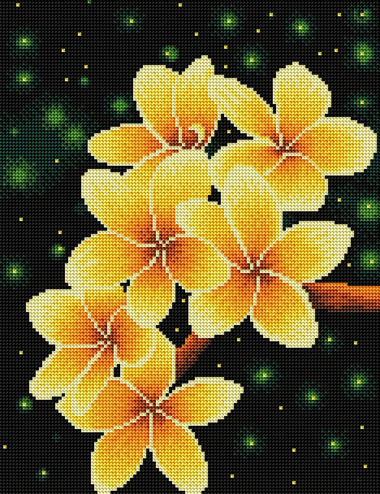 Diamond Painting Plumeria 13" x 17" (32.8cm x 42.6cm) / Round With 14 Colors Including 2 ABs and 1 Iridescent Diamonds / 17,784