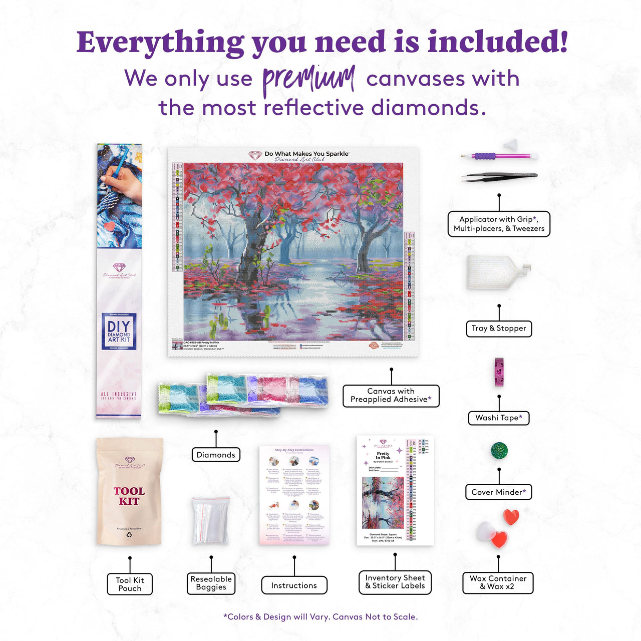 Diamond Painting Pretty in Pink 16.5″ x 20.5″ (42cm x 52cm) / Square With 37 Colors Including 3 ABs / 33,660