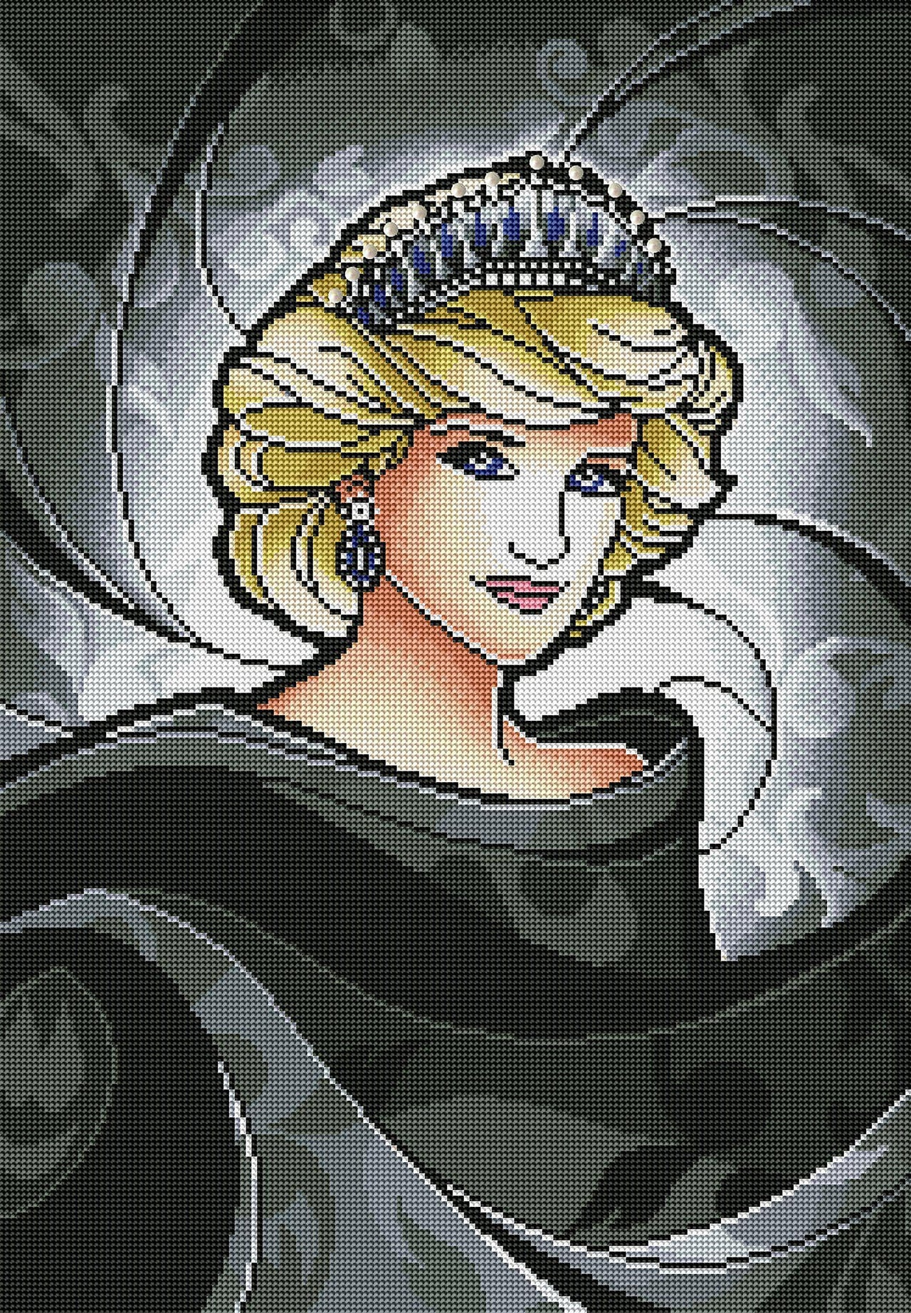 Diamond Painting Princess Diana 18" x 26″ (46cm x 66cm) / Round with 27 Colors including 1 AB and 1 Special Diamond / 38,844