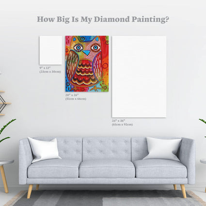 Diamond Painting Proud Owl 20" x 26" (51cm x 66cm) / Round With 57 Colors Including 4 ABs / 42,535