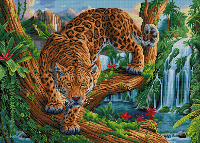 Diamond Painting Prowling Leopard 38.6" x 27.6″ (98cm x 70cm) / Square with 49 Colors including 3 ABs / 107,476