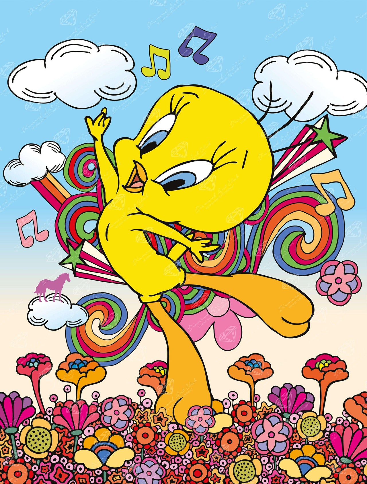 Diamond Painting Psychedelic Dancing Tweety 22" x 29" (56cm x 74cm) / Square With 35 Colors Including 3 ABs / 64,532