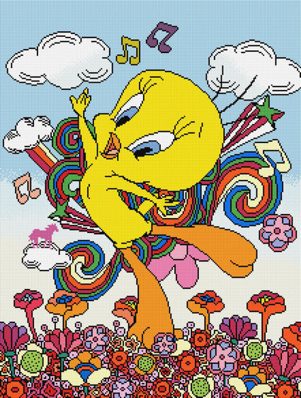 Diamond Painting Psychedelic Dancing Tweety 22" x 29" (56cm x 74cm) / Square With 35 Colors Including 3 ABs / 64,532