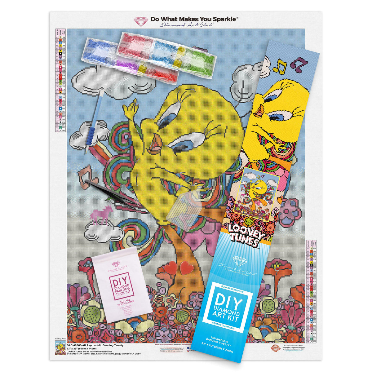 Diamond Painting Psychedelic Dancing Tweety™ 22" x 29" (56cm x 74cm) / Square With 35 Colors Including 3 ABs / 64,532