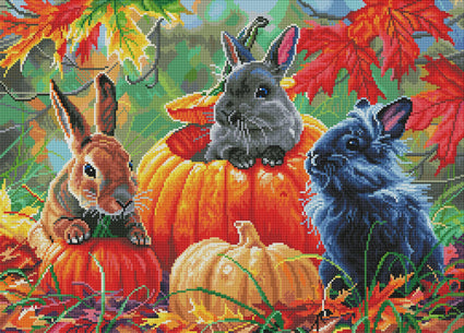 Diamond Painting Pumpkin Patch Bunnies 28" x 20″ (71cm x 51cm) / Round with 65 Colors including 4 ABs / 45,612