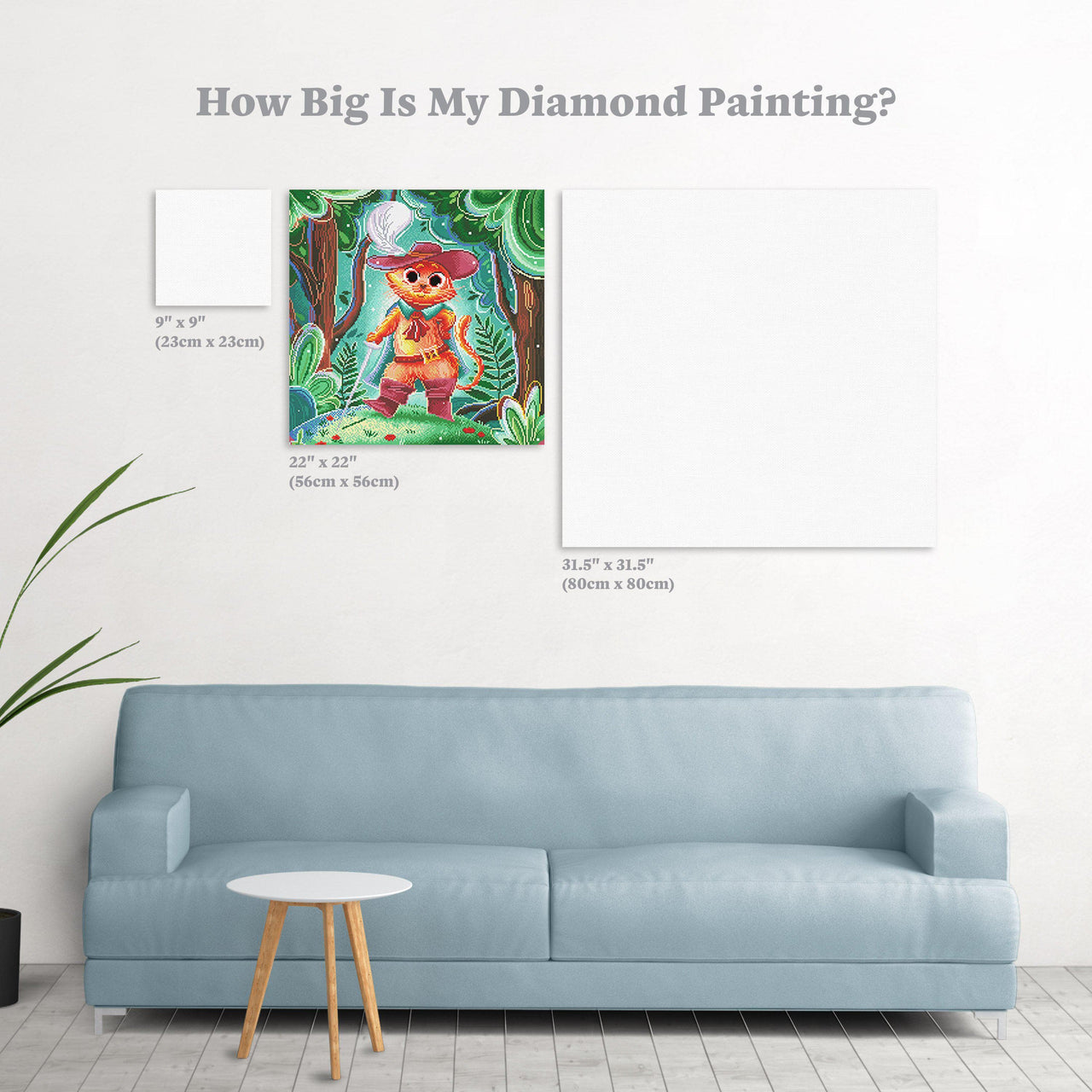 Diamond Painting Puss in Boots 22" x 22″ (56cm x 56cm) / Round with 48 Colors including 4 ABs / 39,601
