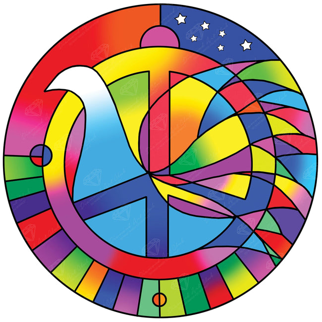 Diamond Painting Rainbow Dove Peace Circle 17" x 17″ (41cm x 41cm) / Round with 30 Colors including 4 ABs / 23,104