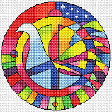 Diamond Painting Rainbow Dove Peace Circle 17" x 17″ (41cm x 41cm) / Round with 30 Colors including 4 ABs / 23,104