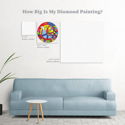Diamond Painting Rainbow Dove Peace Circle 17" x 17″ (41cm x 41cm) / Round with 30 Colors including 4 ABs / 23,104