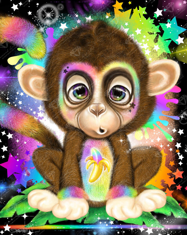 Diamond Painting Rainbow Lil Monkey 20" x 25″ (51cm x 64cm) / Square with 66 Colors including 4 ABs / 50,853